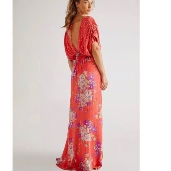 Free People Juniper V Neck Maxi Dress Floral Polka Dot Empire Waist X-LARGE - Picture 13 of 14